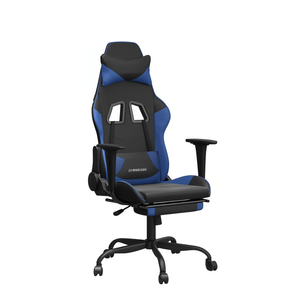 Sedia da Gaming in Ecopelle Nera e Blu con Funzione Massaggio e Poggiapiedi per Uso Domestico e Ufficio - Product Image 1
