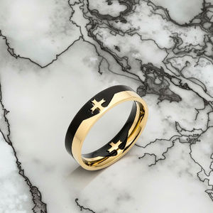 真新しいメンズチタンナイツテンプラー18Kゴールドメッキクロスリング - Product Image 3