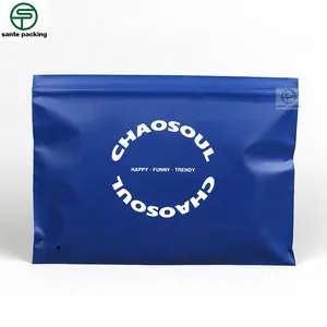 Custom Matte Blue Frosted Plastic Zipper Bags Hoodies T Shirt Packaging Bags With Own Logo