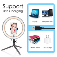 Lampu Ring Selfie dengan kaki, 10 "26cm dengan penahan ponsel, lampu cincin riasan meja dapat diredupkan, sempurna untuk Streaming langsung, TikTok