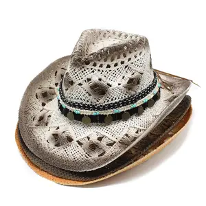 Commercio all'ingrosso bianco occidentale decorazione Chapeau paglia da Cowboy-cappelli per le donne ragazze Custom Cow Boy alla rinfusa impermeabili cappelli da cowboy