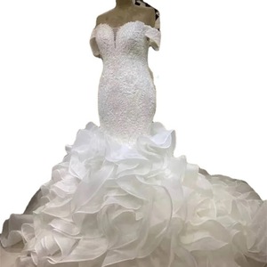 White Mermaid Wedding Dress Sweetheart Neckline Beaded Chiffon Train Formal Bridal Gown Size Plus - Product Image 4