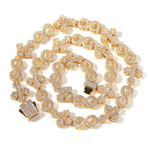 Gioielli Hip Hop all'ingrosso placcato oro catena croce di diamanti 8-a forma di collane infiniti ghiacciato 10mm maglia cubana braccialetti a catena - Product Image 1