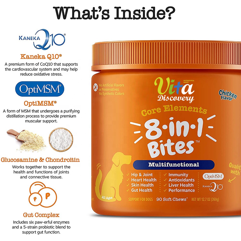 Омега Рыбное масло с витаминами Глюкозамин MSM 8 в 1 укусы в бедра и суставы мягкие жевательные многофункциональные добавки для собак