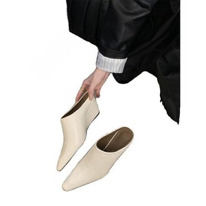 Sandalias de Tacón Medio con Punta Puntiaguda, de Cuero Genuino, Estilo Elegante, para Todas las Temporadas, Color Sólido, Envío Directo - Product Image 4