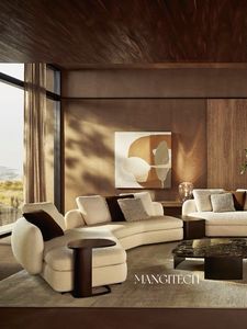 Divano in Tessuto Minimalista Italiano di Alta Gamma MANGITECH Saint Germain, Divano Angolare in Pelle di <span class=keywords><strong>Agnello</strong></span> per Soggiorno - Product Image 2