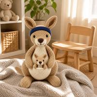 Adorable Peluche Kangourou Marron Tricotée Personnalisée – Jouet en Peluche Kangourou Marron Tricoté sur Mesure