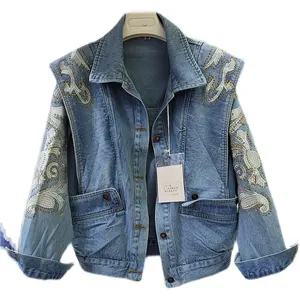 Chaqueta vaquera bordada para mujer, abrigo informal de perforación en caliente, ropa de calle, abrigo de Jeans holgado, Top de moda, primavera y otoño 2021