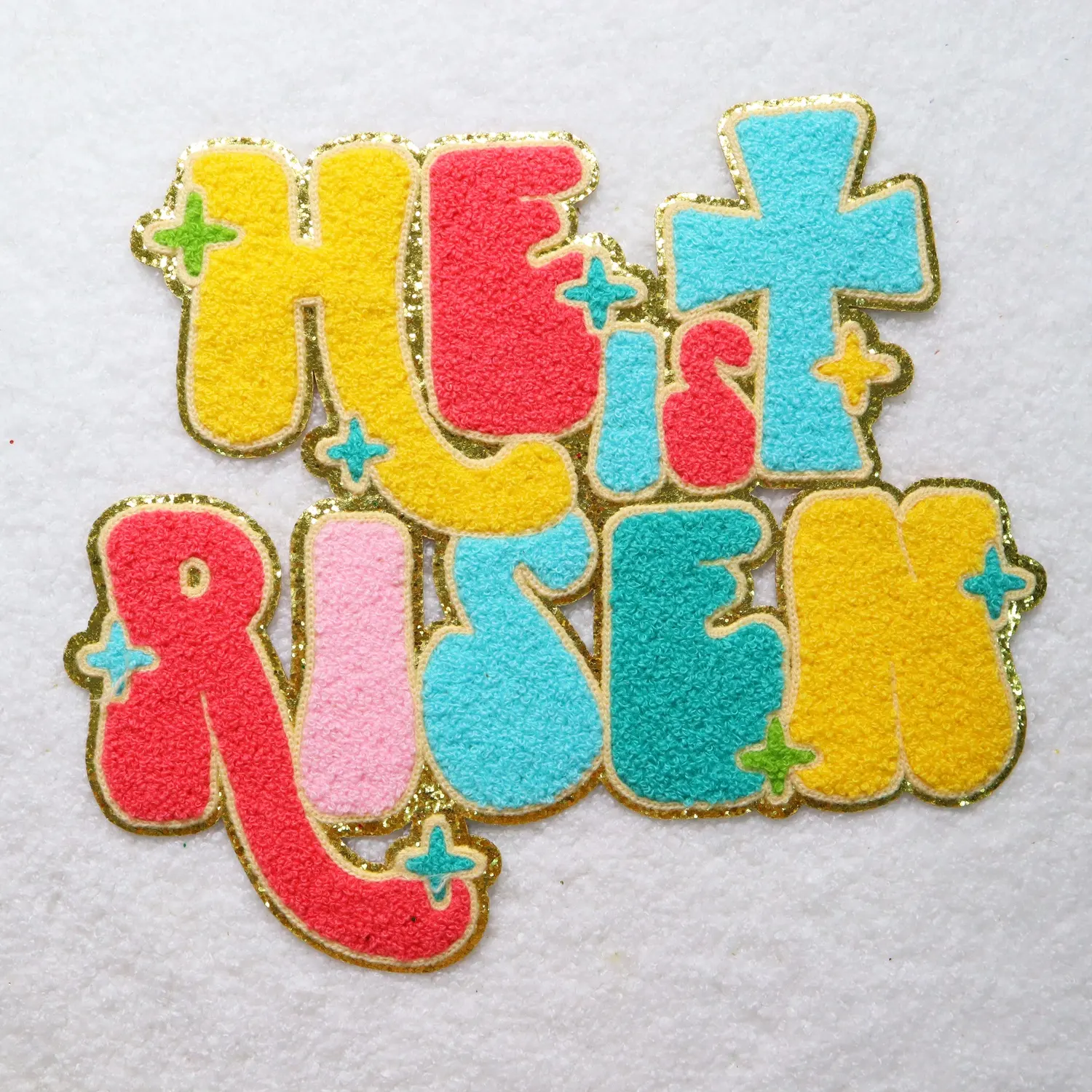 Wholesale Embroidery He Its Risen Logo Easter Day Patch Egg/Rabbit/Jesus Iron On Holiday Chenille Patches