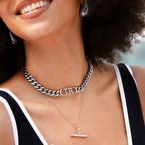 Collier ras du cou personnalisé de luxe en acier inoxydable, étanche, avec initiale épaisse, chaîne cubaine, bijoux tendance pour femme - Product Image 6