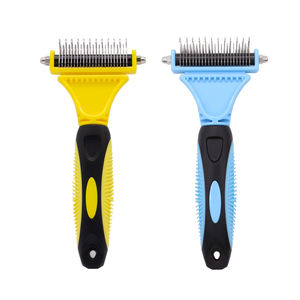 Herramienta de cepillo de rastrillo de aseo de doble cara de acero inoxidable personalizado de fábrica 23 + 12 dientes para mascotas, gatos y perros - Product Image 1
