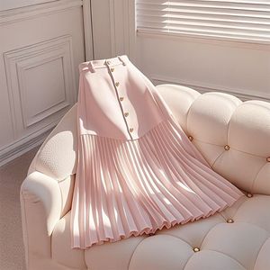 European High Waist A-Shaped <strong>Pleated</strong> <strong>Skirt</strong> for Women Beautiful <strong>Pink</strong> Unique Explosion Stitching Slim Hip Covering Casual Summer - Product Image 2