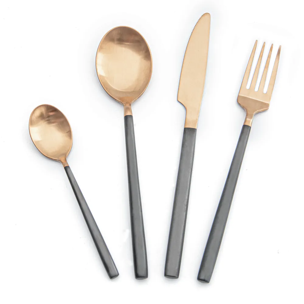 Custom 24 Piece Stainless Steel Cutlery Flatware Set Black Gold Fork Spoon Set