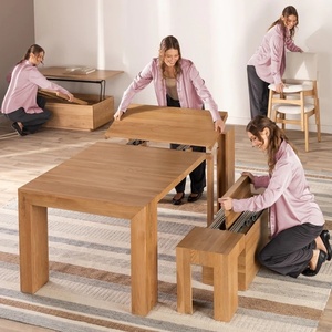 <span class=keywords><strong>Table</strong></span> à manger rectangulaire moderne <span class=keywords><strong>convertible</strong></span> en bois massif, pliable et extensible, pour 4 à 14 personnes, usage domestique et commercial - Product Image 4