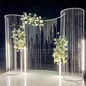 LEDA Events Party S-shaped Backdrop Frame Wedding Metal Backdrop Stand with <b>Bead</b> <b>Curtain</b> LED Light - Product Image 1