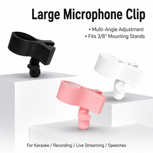 Universal Microphone Clip Holder, 180° Adjustable 3/8 Inch Mic Stand Mount for Karaoke, Recording, Meetings and Live Streaming