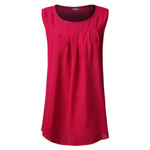 Ultimo Design logo personalizzato 100% poliestere semplice Casual donna senza maniche plissettato ufficio camicetta Top vendita calda - Product Image 6