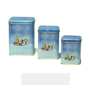 JH Excellent design set 3 square Christmas gift tin coffee tea cookies tin box set nested