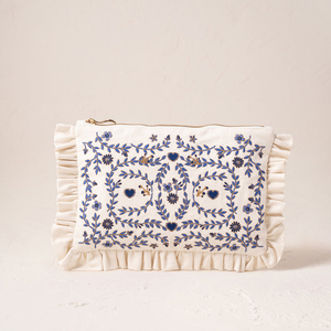 <span class=keywords><strong>Pochette</strong></span> à maquillage pour femme avec design personnalisé, volants, belle broderie, <span class=keywords><strong>pochette</strong></span> en lin à volants - Product Image 3