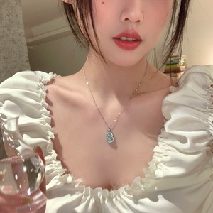 Chinese Style Jade Gourd Necklace Water Drop Shape Bezel Setting Clavicle Chain Everyday Wear Fine Beaded Necklace - Product Image 1
