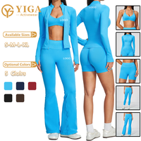 Leggings sans couture à effet froncé, shorts de sport, soutien-gorge de sport, ensemble veste en nylon pour filles, ensemble pantalon de sport à jambes larges, Da Yoga