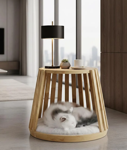 Custom 2-in-1 Nordic Style Wooden House & Minimalist Side Table for Cats - Product Image 1
