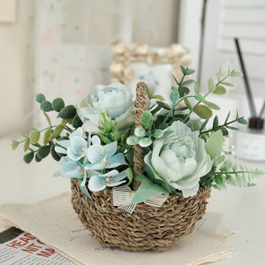 Peony Eucalyptus Bow Hand-woven Plastic <b>Flowers</b> Small Bonsai Set <b>Flower</b> <b>Basket</b> Home Decoration Graduation Crafts - Product Image 4