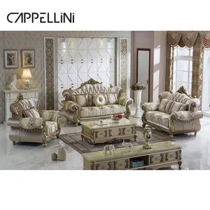 European Luxury 1 2 3 Seater Fabric Couches Sofa Set Villa Home Furniture Classic Royal Solid Wood Sectional Living Room Sofas