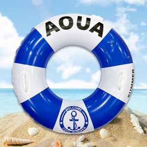 Bouée de natation double rayée en PVC durable pour adulte, flotteurs de bras gonflables avec poignées pour la sécurité aquatique - Product Image 2