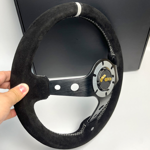 Classique Racing Sports Universal Deep Dish Volant <span class=keywords><strong>de</strong></span> <span class=keywords><strong>voiture</strong></span> en cuir recouvert d'une bague en argent Accessoire Premium - Product Image 5