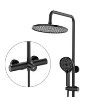 Salle de bain Laiton Mat Noir Finition 3 Voies Exposées Thermostatique Affichage Numérique Bain et Douche Mitigeur Robinet Salle de Bain Brauseset