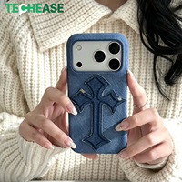 Coque de téléphone antichoc en jean vintage délavé avec croix Chrome Hearts pour iPhone 17 Pro Max – Vente en gros, coque de téléphone premium OEM
