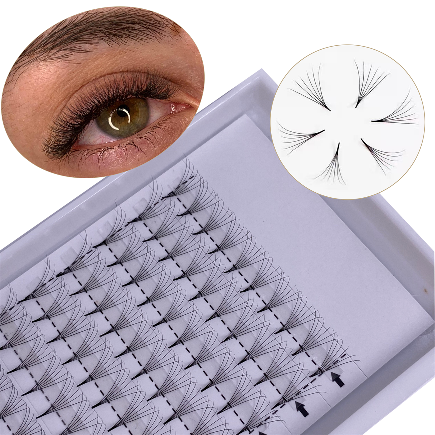 Thin base 6D 8D 10D premade volume fans eyelashes XXL mega trays Promade fans pointy base lashes eyealsh extension