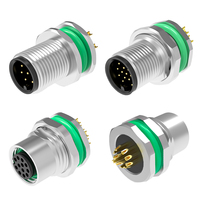 Konektor Panel Mount M12 Tipe Pengunci Depan Solder Kode B D Soket Pria/Wanita 2-17 Pin IP68 Tahan Air Kuningan Berlapis Emas