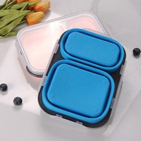 Boîte à lunch en silicone de qualité alimentaire, contenants de stockage alimentaire en silicone pliables, boîte à lunch rectangulaire pliable