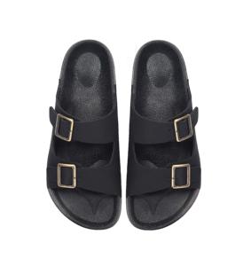 Sandales classiques noires à double boucle, bout ouvert, dessus synthétique, semelle extérieure en liège, pantoufles d'été antidérapantes avec doublure en EVA - Product Image 1