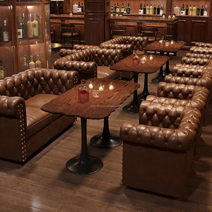 Ensemble de bar en bois de chêne massif de style industriel, banquette de bar, canapé, mobilier commercial moderne brun - Product Image 1
