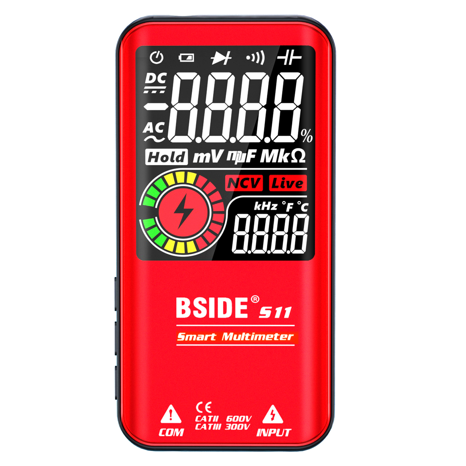 Цифровой Интеллектуальный мультиметр BSIDE S11 с цветным ЖК-дисплеем 9999, цифровой постоянный ток, переменный ток, конденсатор напряжения, Ом, диод, NCV, Гц, тестер DMM