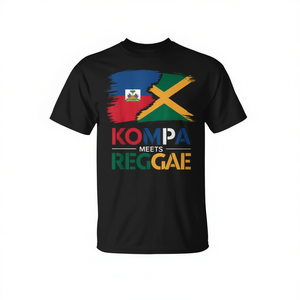 Camiseta Mitad Haitiana Mitad Jamaicana con Diseño de Bandera de Haití y Jamaica, Fusión Cultural de Kompa y Reggae - Product Image 2
