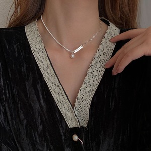 S925 Sterling <b>Silver</b> Freshwater Pearl Necklace For Women Letter Design Everyday Wear <b>Choker</b> Style 385cm Chain Length - Product Image 1