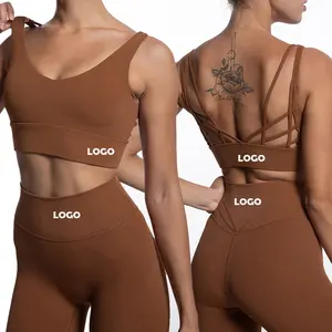 Conjunto sem costura para mulheres, 2 peças, roupas de ginástica e fitness, sutiã esportivo para mulheres, roupa de treino e treino, conjunto de exercícios para ioga sem costura