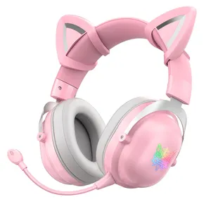 E-Sport Jogo B90 Pink Cat Ear Ps5 Intercom Sem Fio Comunicação Earplug Headset Gaming Fones De Ouvido Sem Fio Fones De Ouvido Tws