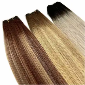 QICAI Double Drawn Hair Weft Machine Double Weft Real Human Hair Weaving All Color Double Drawn Machine Weft Hair Extensions