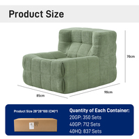Fauteuil modulaire sans accoudoirs en velours côtelé vert, design italien moderne, siège individuel, compression sous vide, pour appartement et hôtel