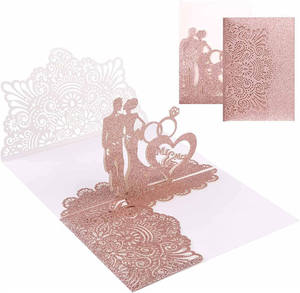 Cartes d'invitation de mariage découpées au laser, cartes de vœux 3D faites à la main avec enveloppes, cartes de mariage, invitation de luxe - Product Image 1