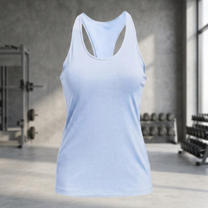 Women's Light Blue Breathable Knitted Tank Top Solid Color Scoop Neck Sporty Style Regular Length - Product Image 4