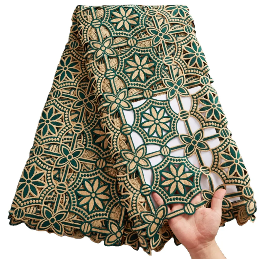 2649 African 2022 Neueste Design Green Wedding Fabric Wasser lösliche Guipure Cord Lace