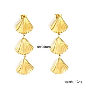 Pendientes de Moda Chapados en Oro de 18K, Geométricos, Largos, Colgantes, de Acero Inoxidable, con Diseño de Concha, Joyería Impermeable para Mujer - Product Image 2