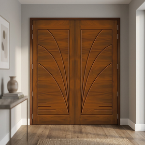 Puertas Dobles de Entrada de Madera Sólida GA-39L con Diseño Art Deco para Uso Exterior, Estilo Abatible, Superficie Acabada - Product Image 1