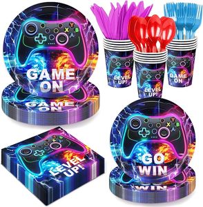 ชุดตกแต่งปาร์ตี้วิดีโอเกม Damai อุปกรณ์จัดปาร์ตี้เกม ประกอบด้วยจาน กระดาษเช็ดปาก แก้ว ช้อนส้อม สำหรับตกแต่งงานวันเกิดเกมเมอร์ - Product Image 1